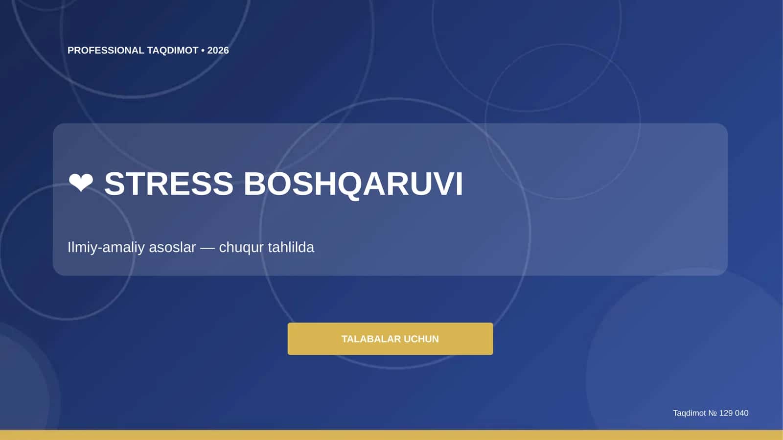 STRESS BOSHQARUVI: Ilmiy-amaliy asoslar (chuqur tahlilda)