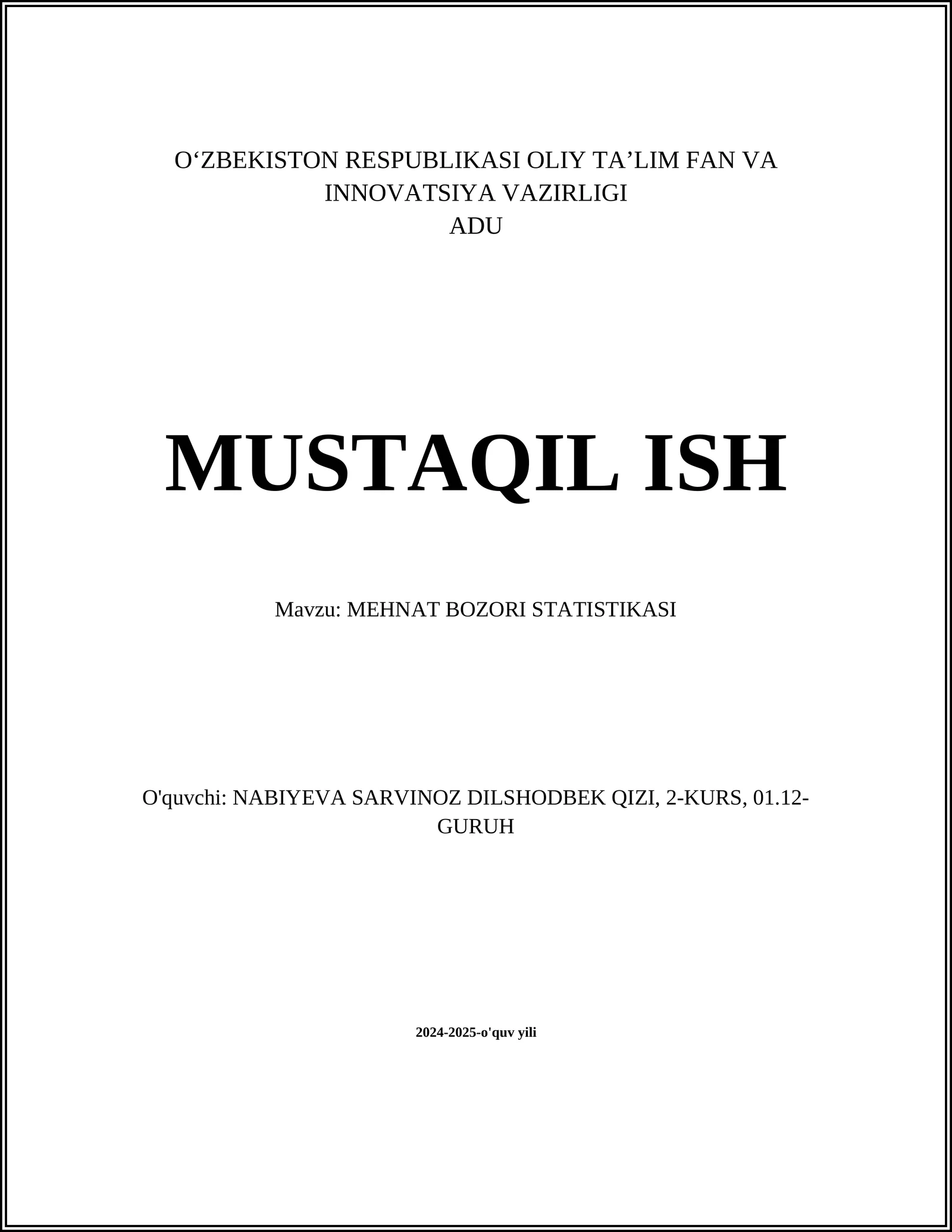 MEHNAT BOZORI STATISTIKASI