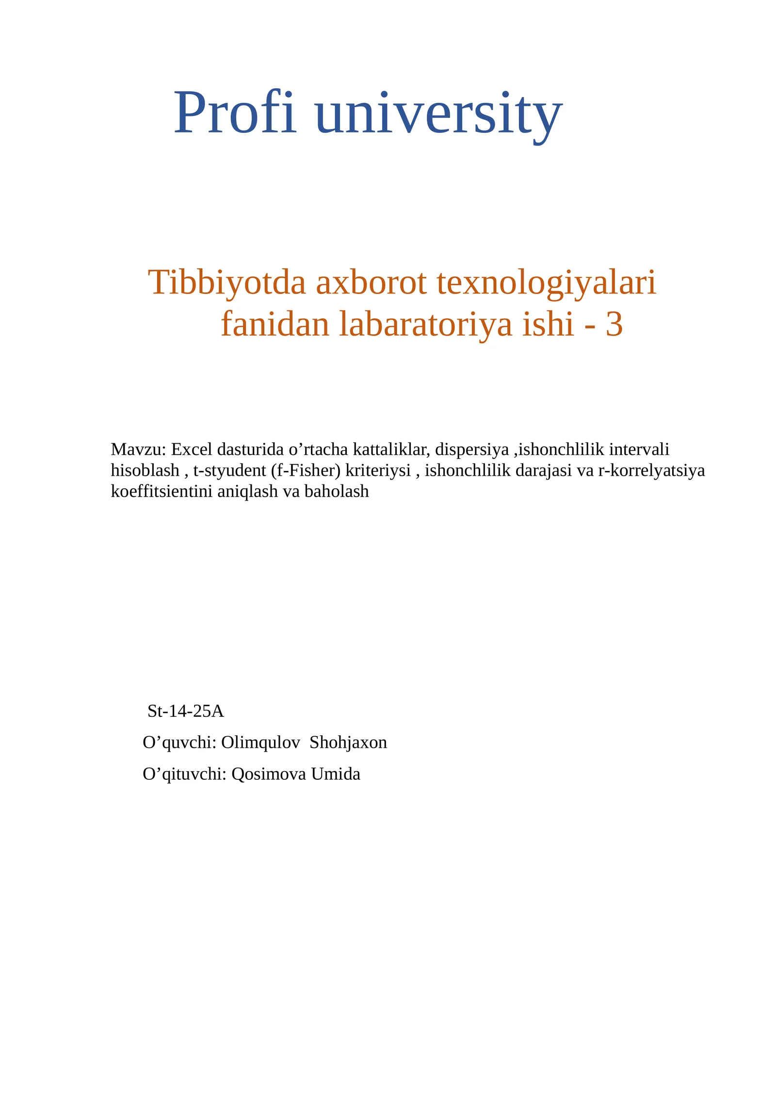 Tibbiyotda axborot texnologiyalari fanidan labaratoriya ishi - 3