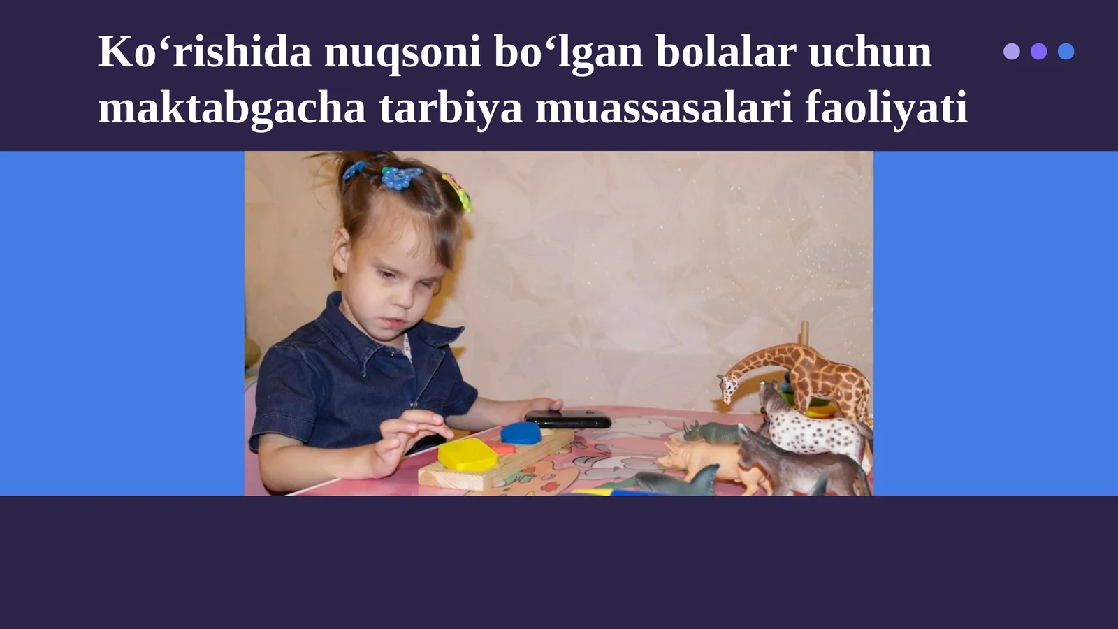 Ko‘rishidan uqsonib o‘lgan bolalar uchun maktabgacha tarbiya muassasalari faoliyati