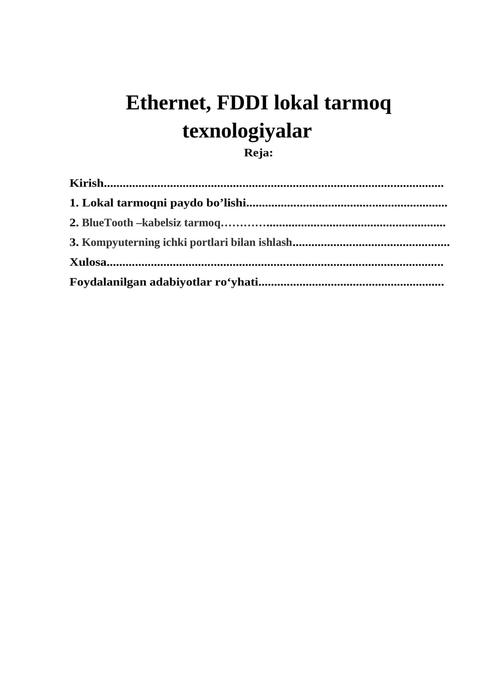 Ethernet, FDDI lokal tarmoq texnologiyalar