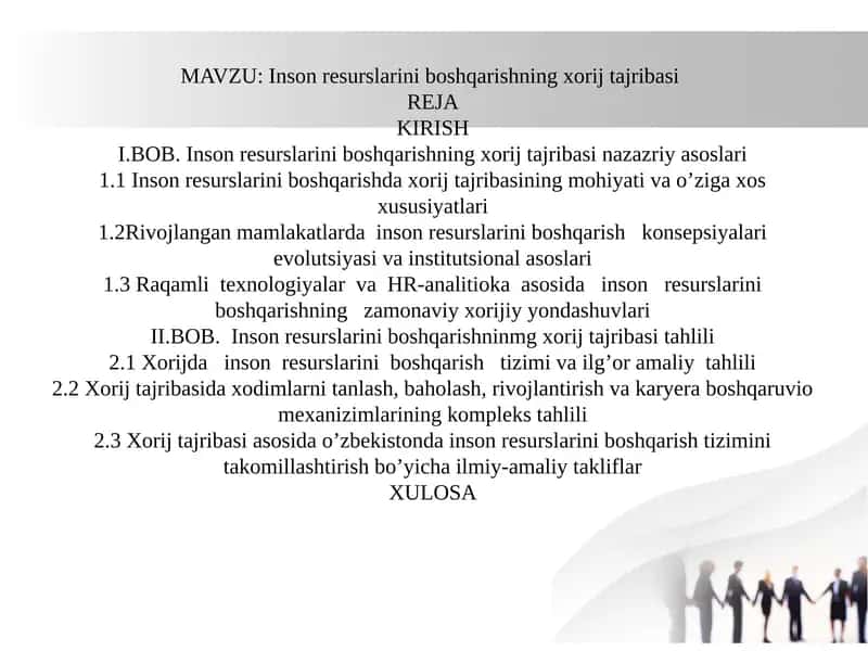 Inson resurslarini boshqarishning xorij tajribasi