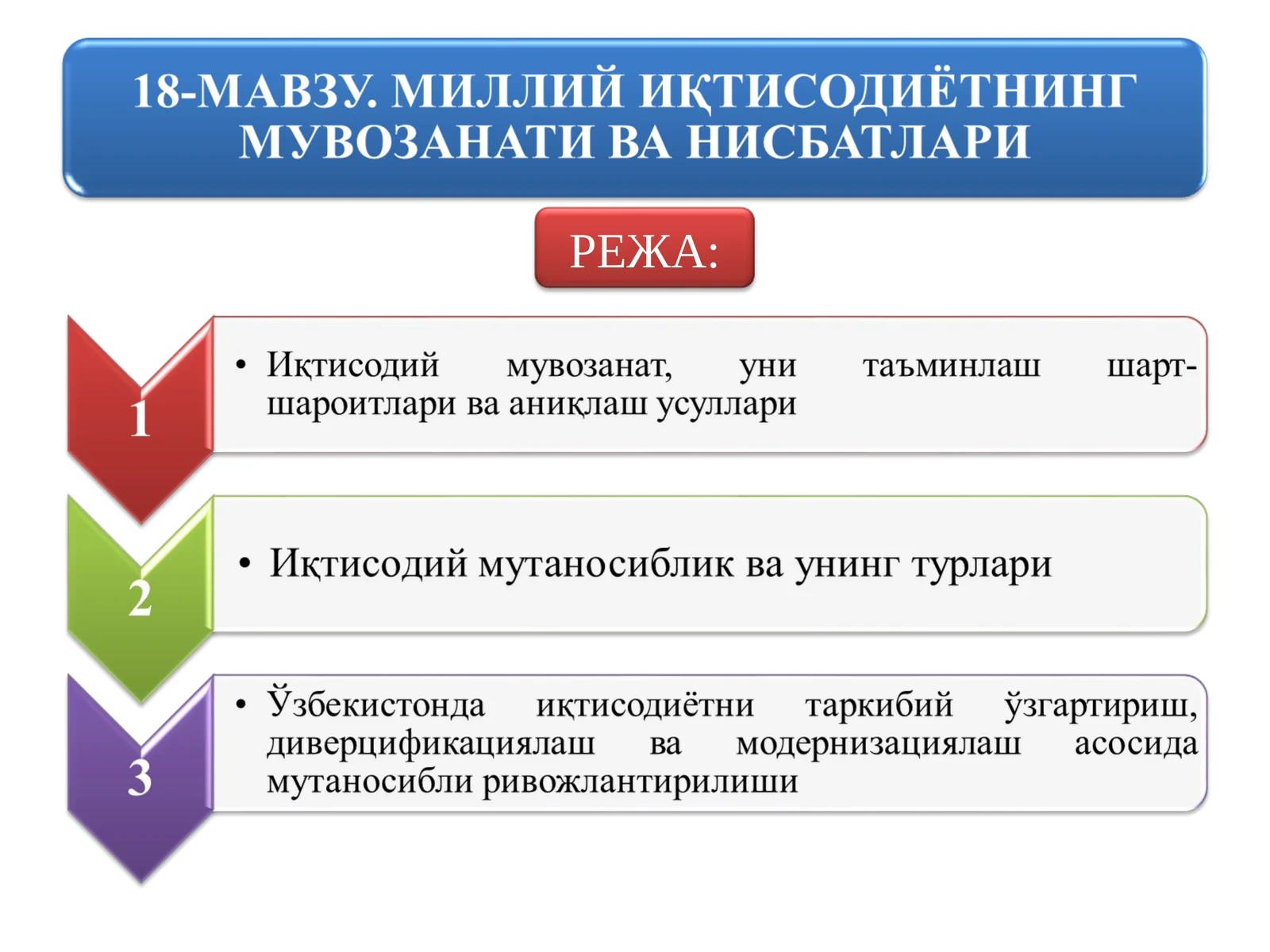 МИЛЛИЙ ИҚТИСОДИЁТНИНГ МУВОЗАНАТИ ВА НИСБАТЛАРИ