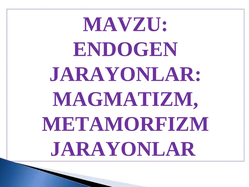 Endogen Jarayonlar: Magmatizm, Metamorfizm Jarayonlar