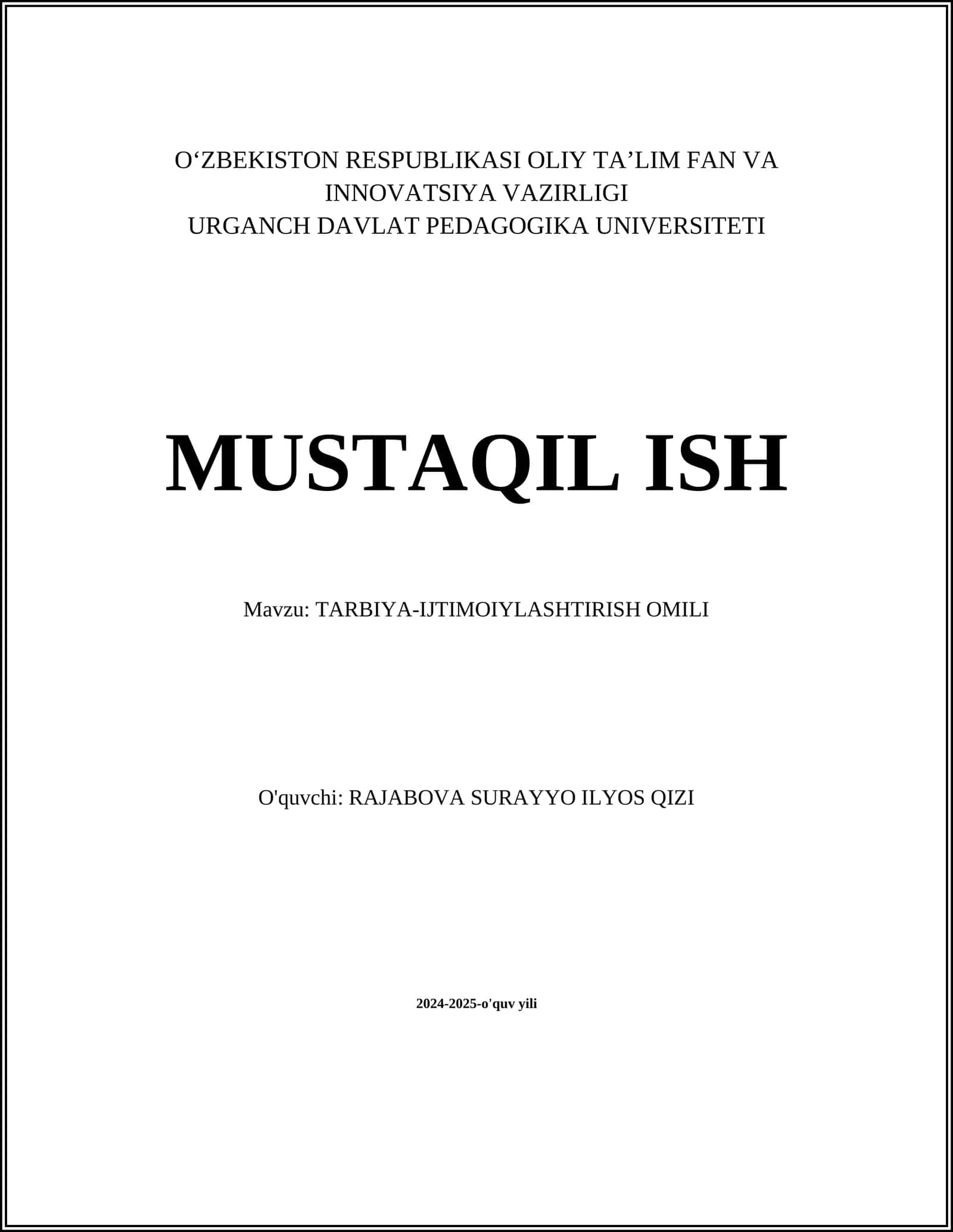 TARBIYA-IJTIMOIYLASHTIRISH OMILI