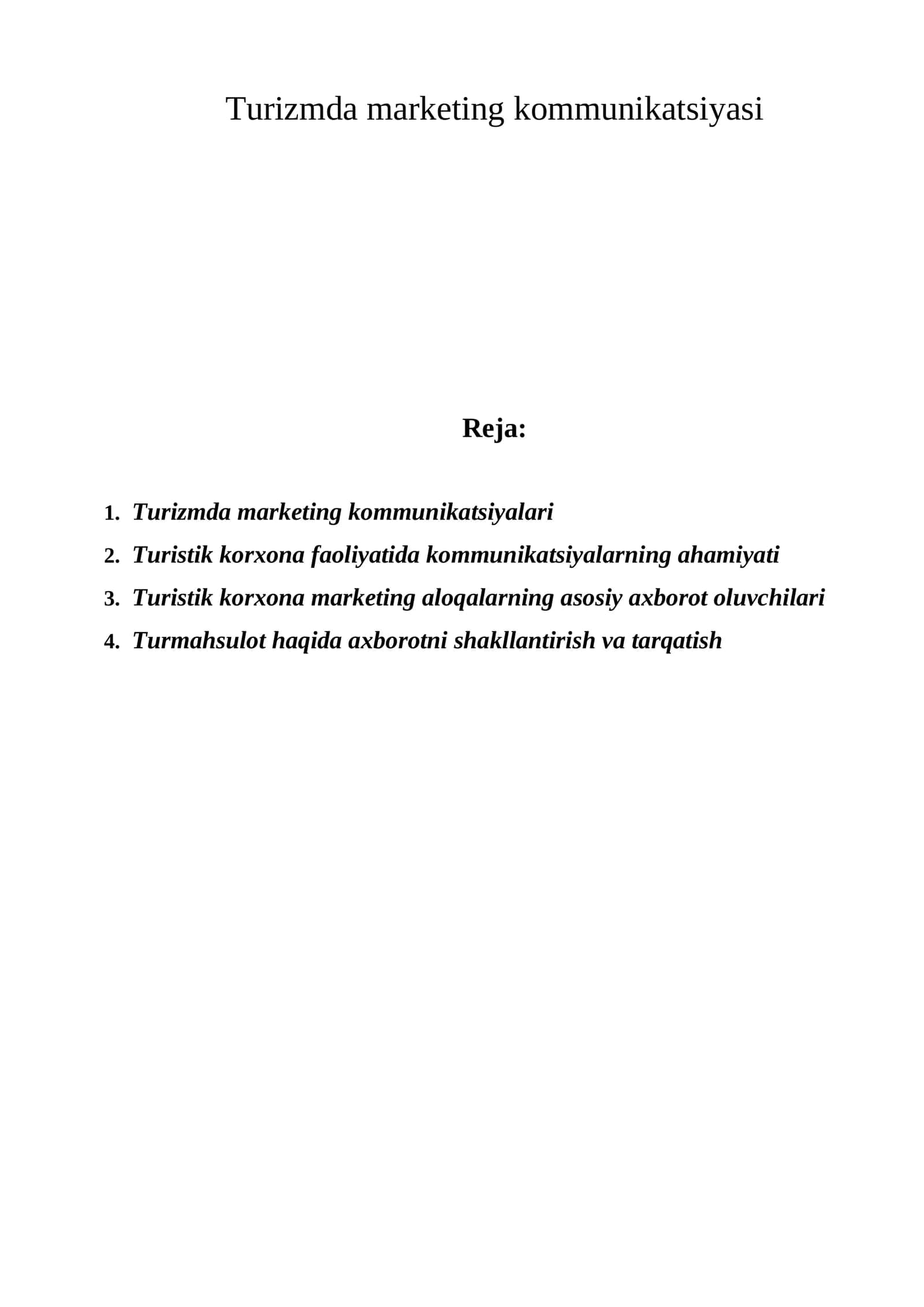 Turizmda marketing kommunikatsiyasi