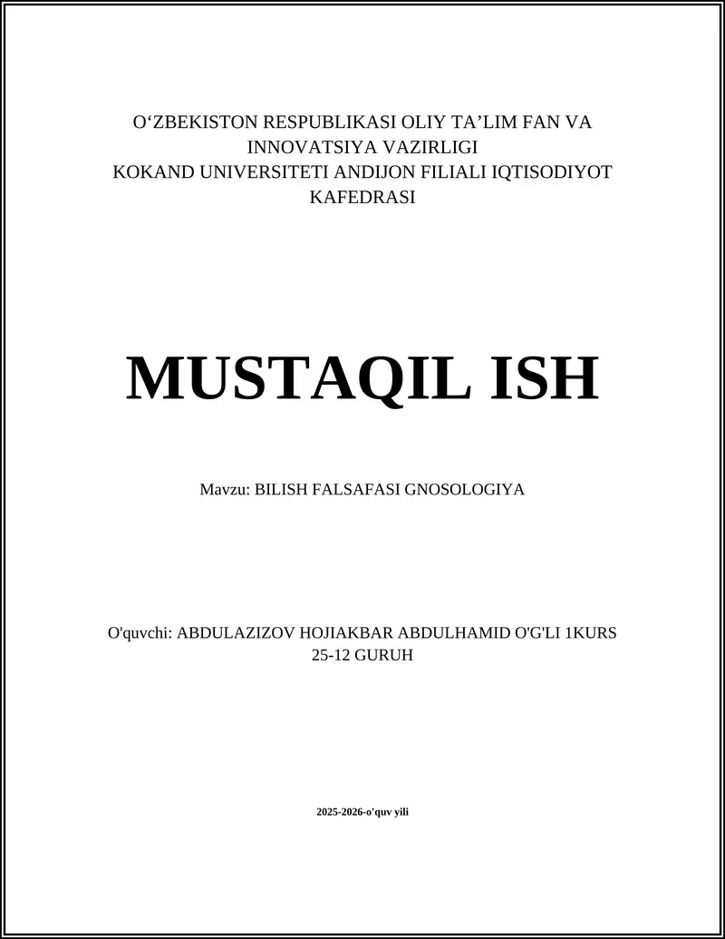 BILISH FALSAFASI GNOSOLOGIYA