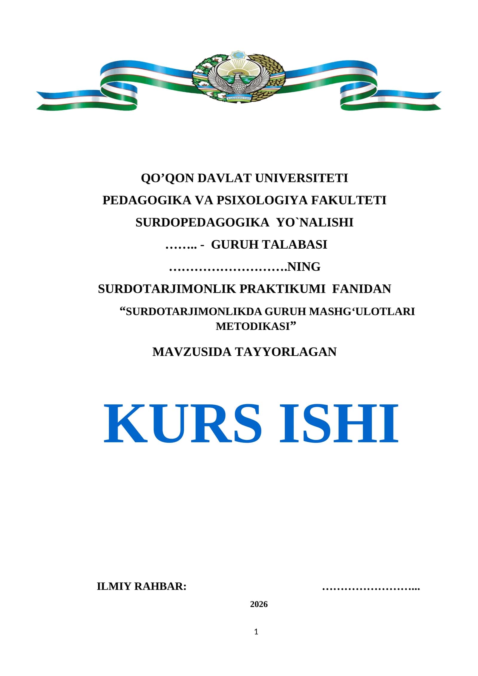 SURDOTARJIMONLIKDA GURUH MASHG‘ULOTLARI METODIKASI