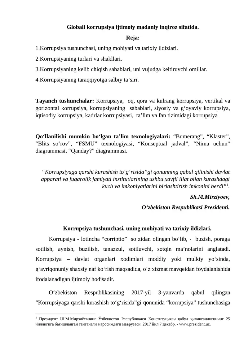 Korrupsiya tushunchasi, uning mohiyati va tarixiy ildizlari