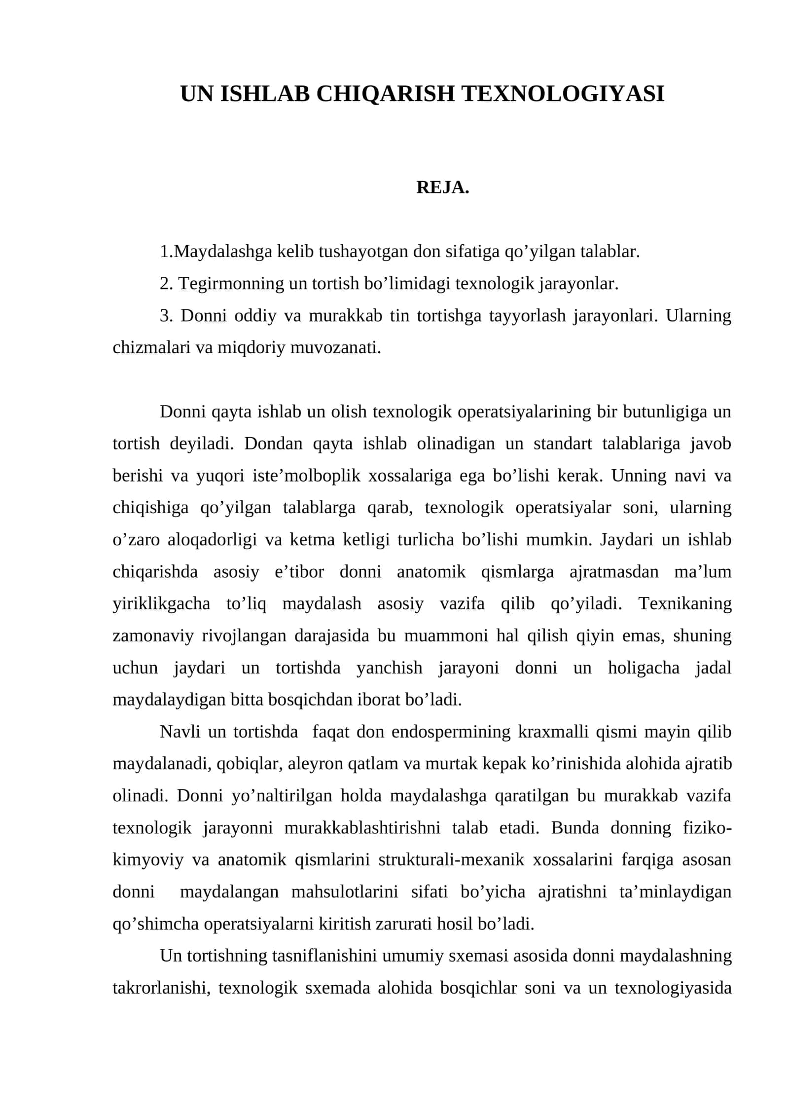 UN ISHLAB CHIQARISH TEXNOLOGIYASI
