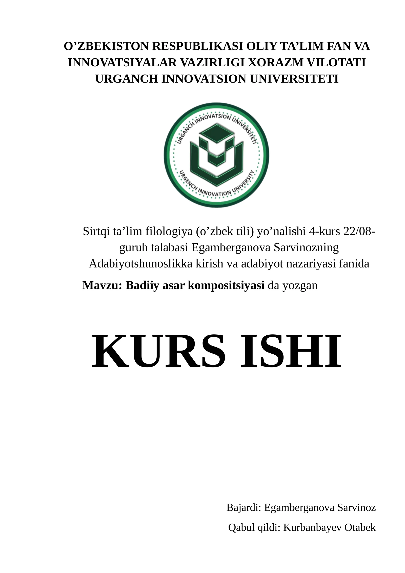 Badiiy asar kompositsiyasi da yozgan