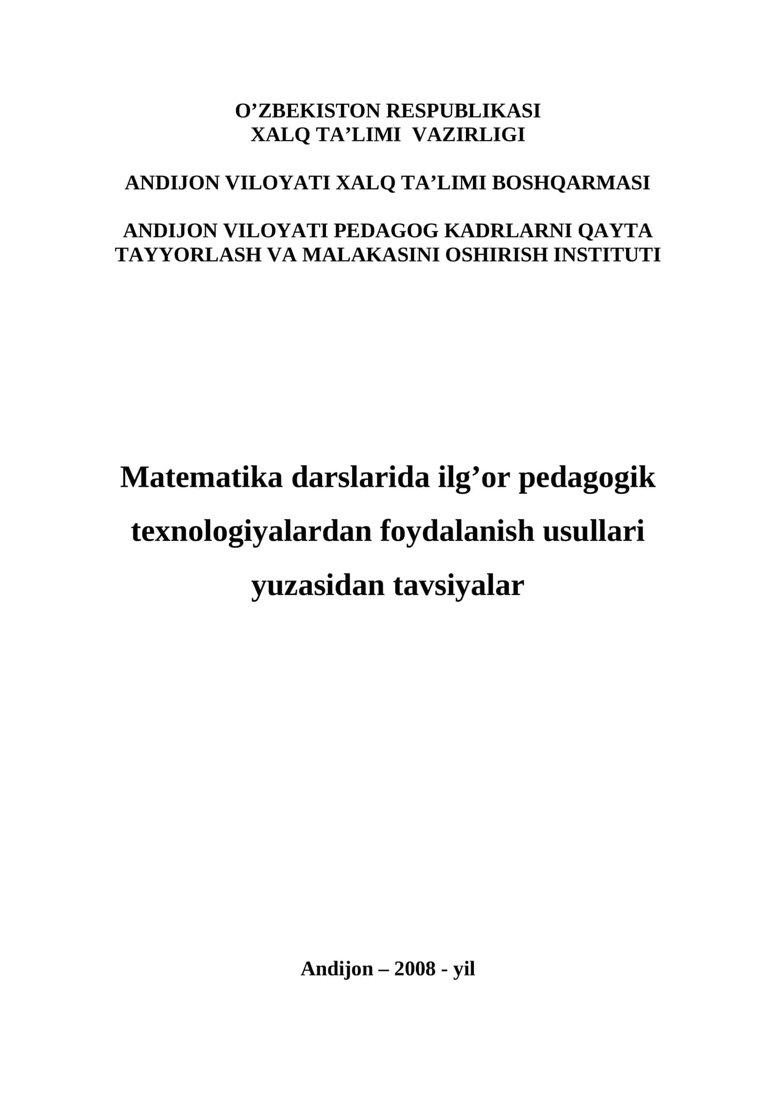 Matematika darslarida ilg’or pedagogik texnologiyalardan foydalanish usullari