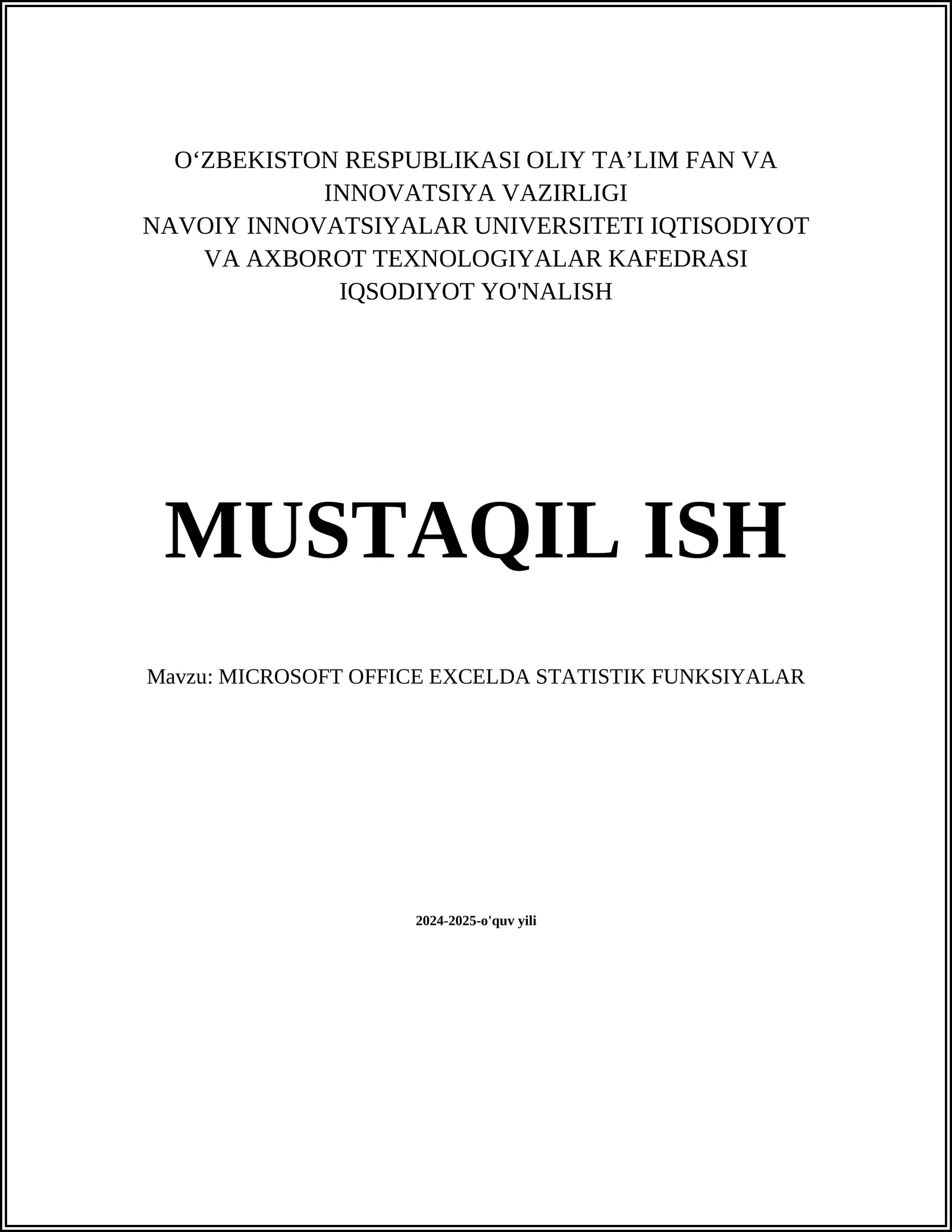 MICROSOFT OFFICE EXCELDA STATISTIK FUNKSIYALAR