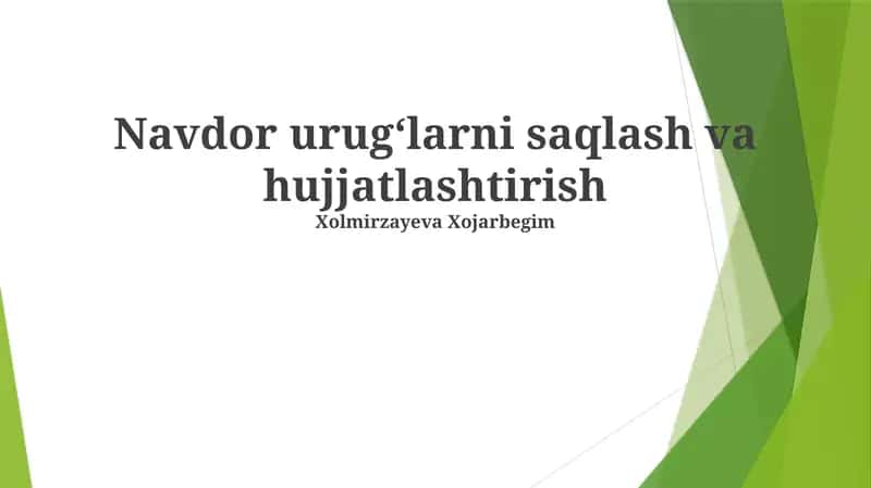 Navdor urugʻlarni saqlash va hujjatlashtirish