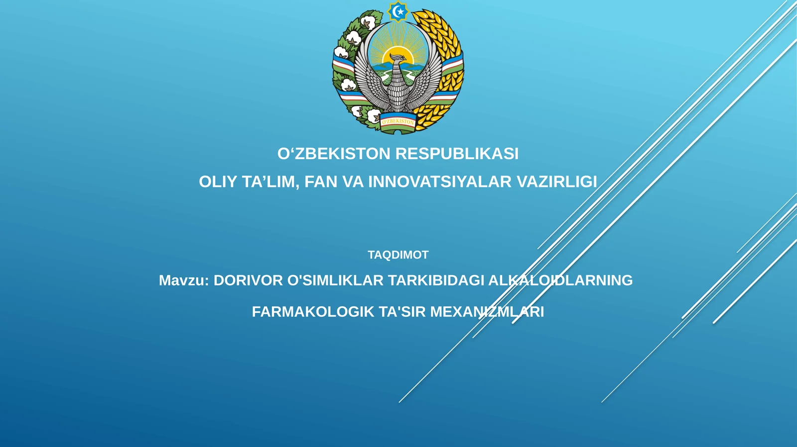DORIVOR O'SIMLIKLAR TARKIBIDAGI ALKALOIDLARNING FARMAKOLOGIK TA'SIR MEXANIZMLARI