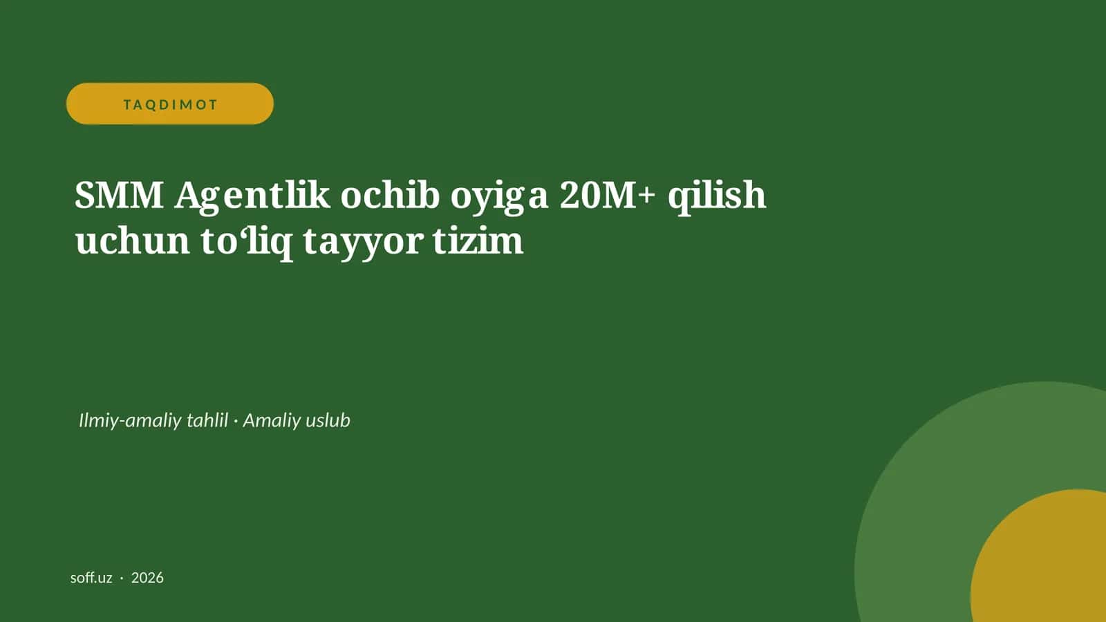 SMM Agentlik ochib oyiga 20M+ qilish uchun to‘liq tayyor tizim