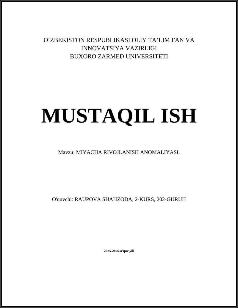Miyacha Rivojlanish Anomaliyasi