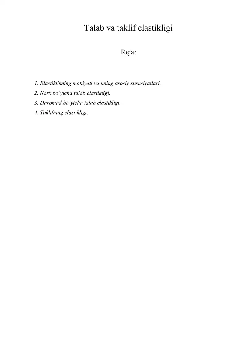 Talab va taklif tahlili asoslari davomi