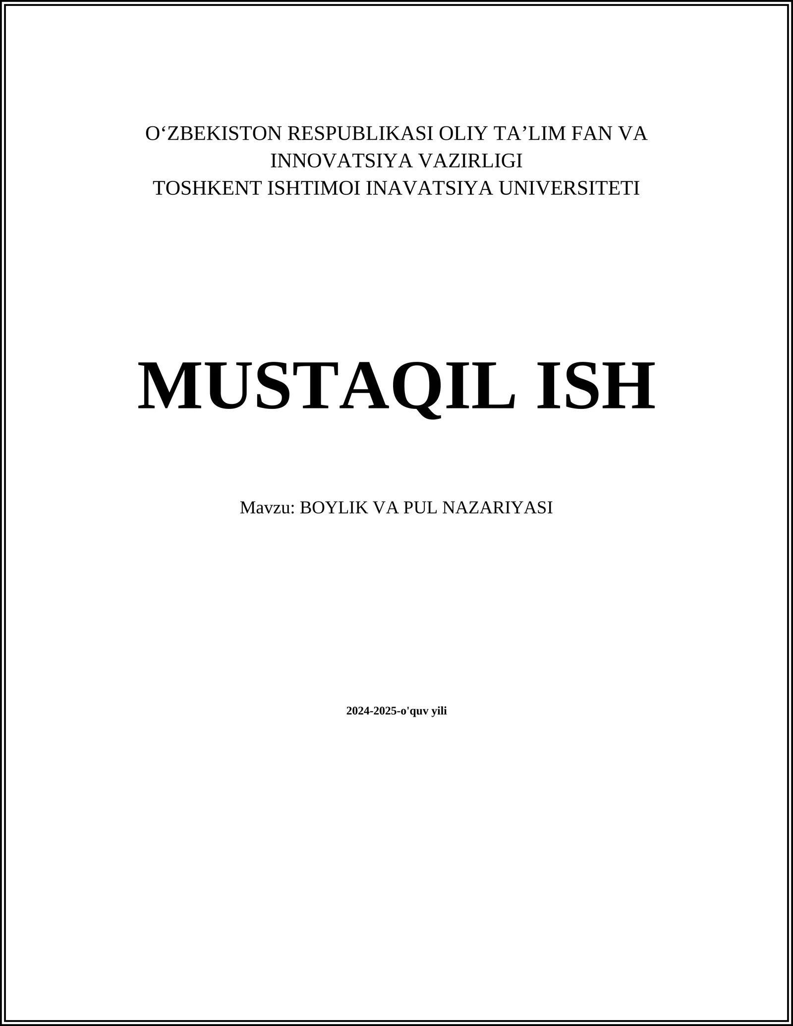 Boylik va Pul Nazariyasi