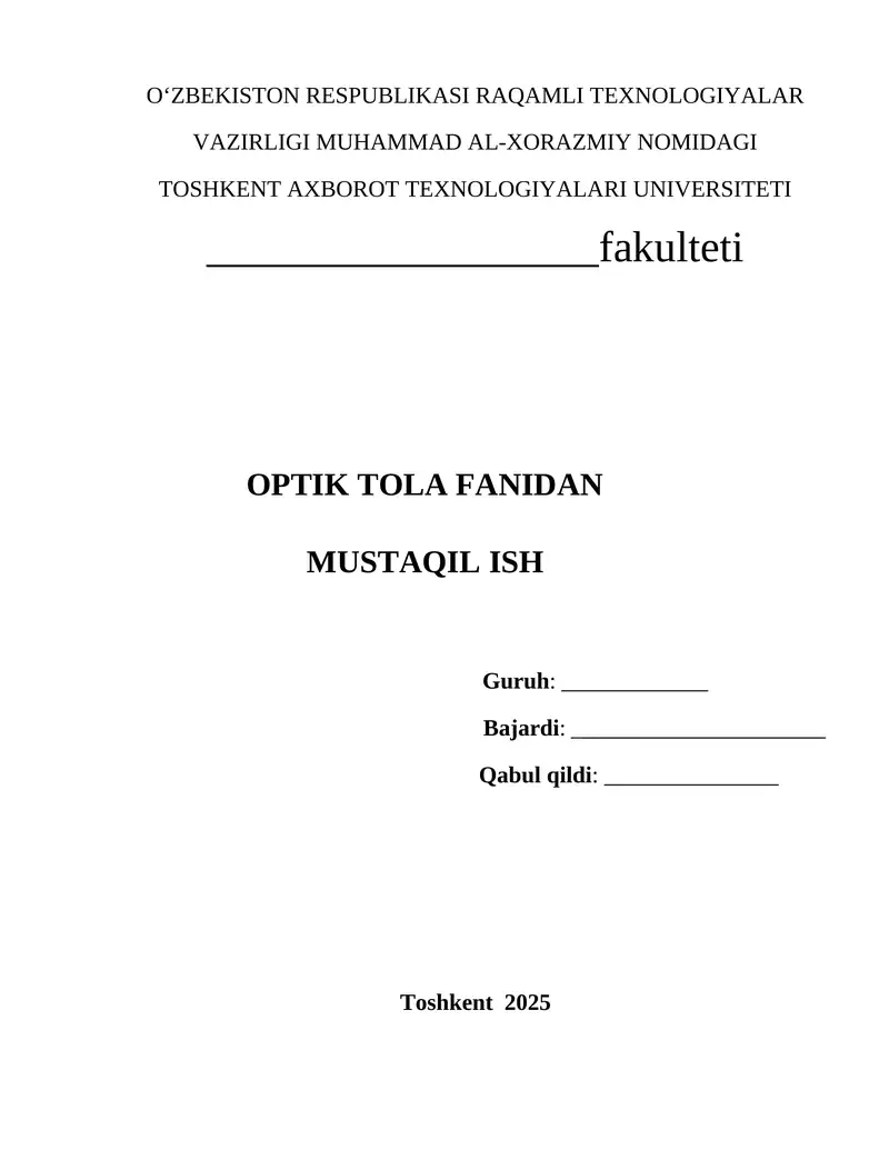 O‘zbekiston Respublikasida optik aloqa tarmoqlarining holati va rivojlanish istiqbollari