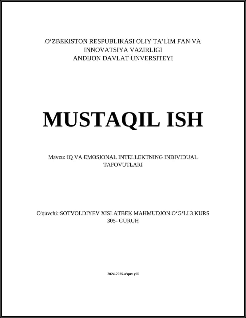 IQ VA EMOSIONAL INTELLEKTNING INDIVIDUAL TAFOVUTLARI