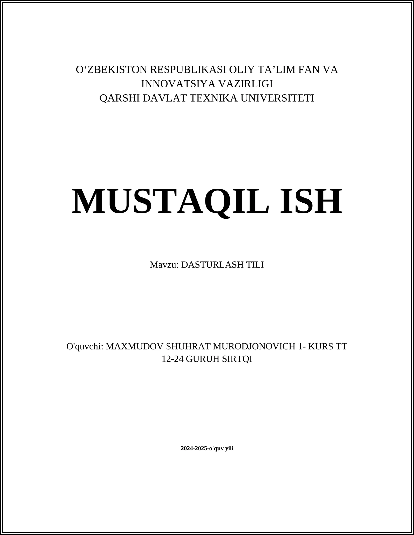 DASTURLASH TILI