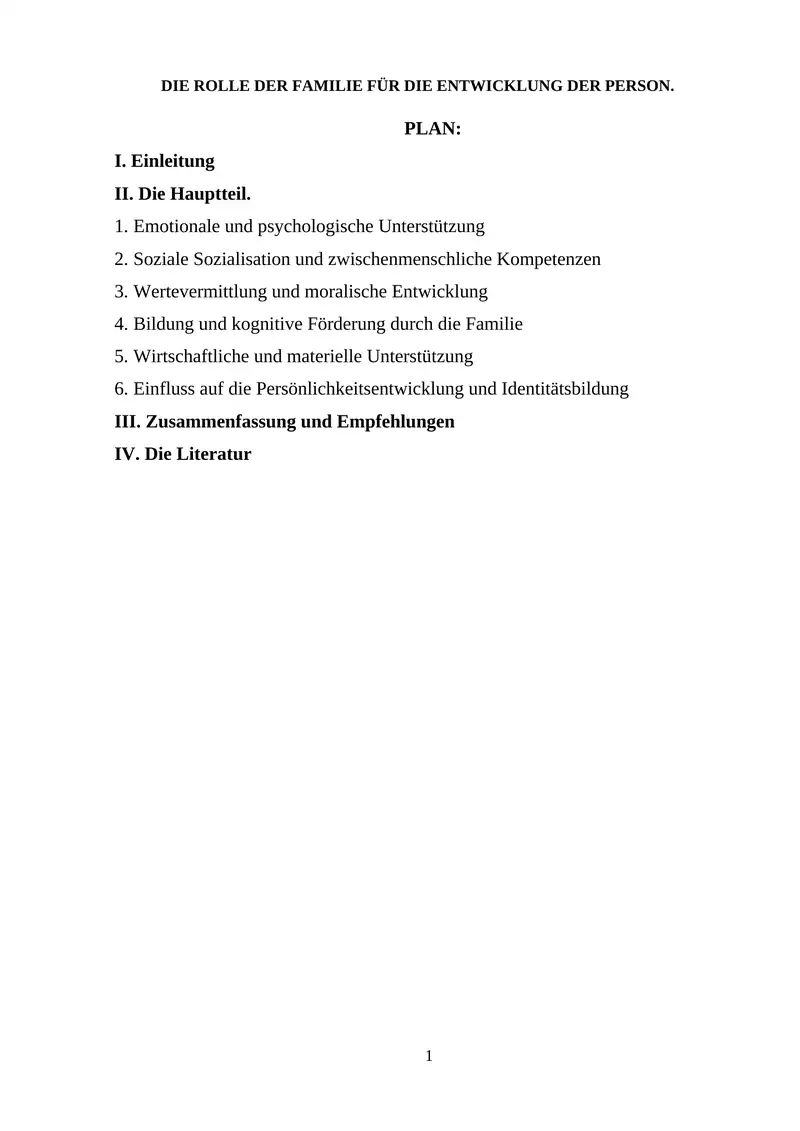 DIE ROLLE DER FAMILIE FÜR DIE ENTWICKLUNG DER PERSON