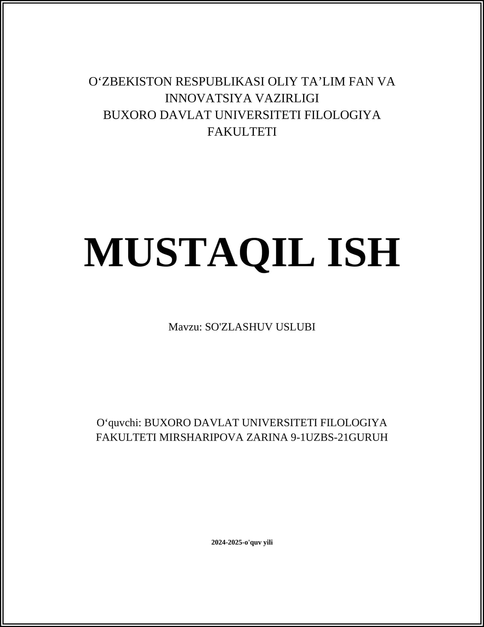SO'ZLASHUV USLUBI