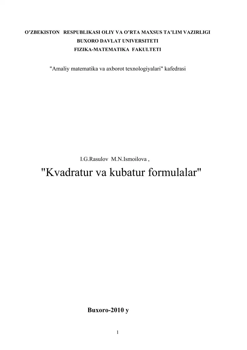 Kvadratur va kubatur formulalar
