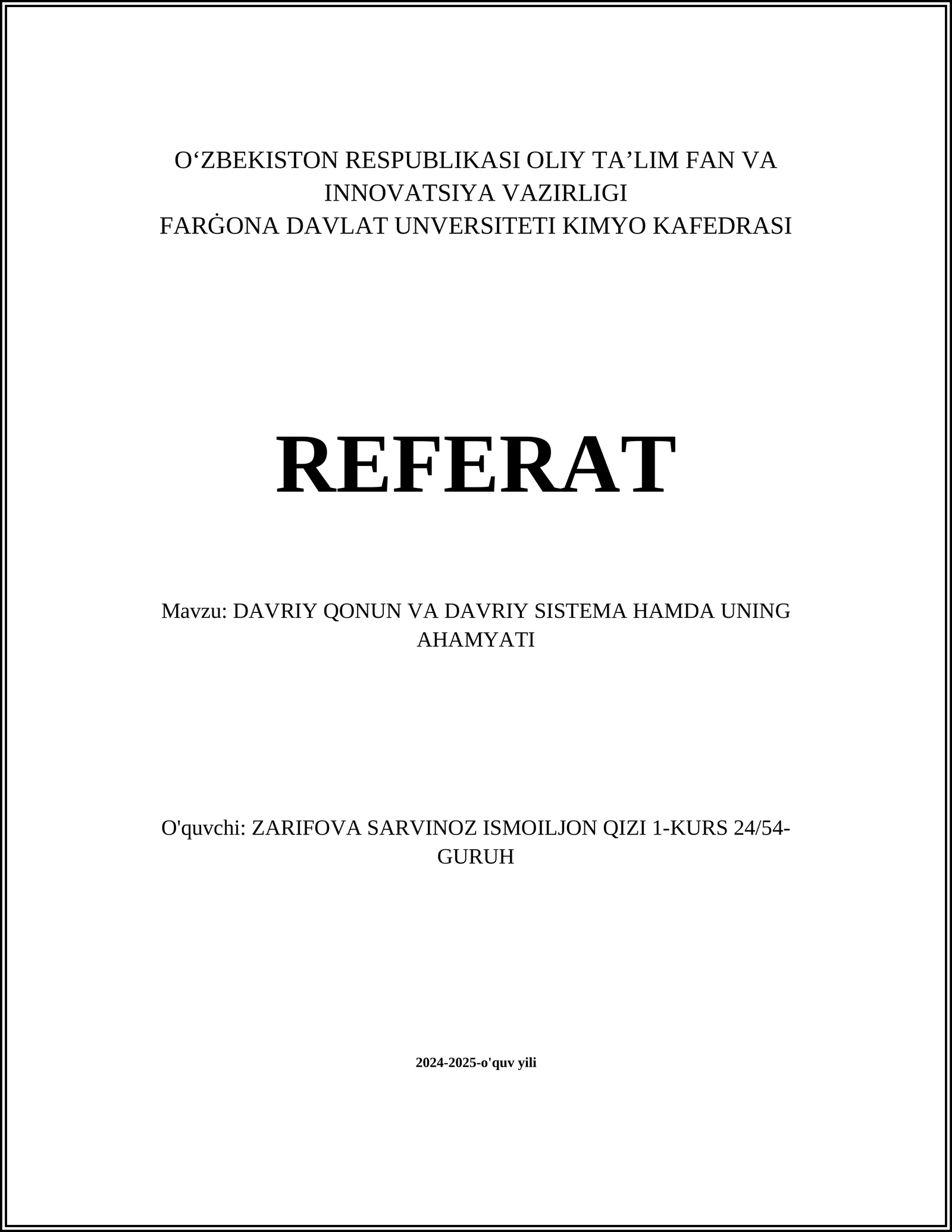 DAVRIY QONUN VA DAVRIY SISTEMA HAMDA UNING AHAMYATI