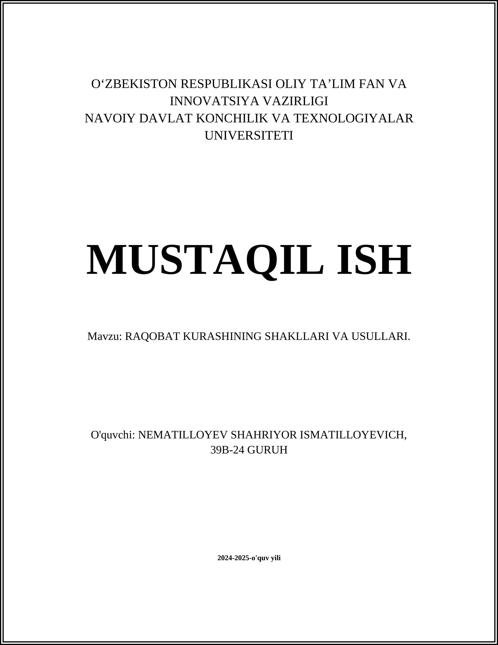 RAQOBAT KURASHINING SHAKLLARI VA USULLARI