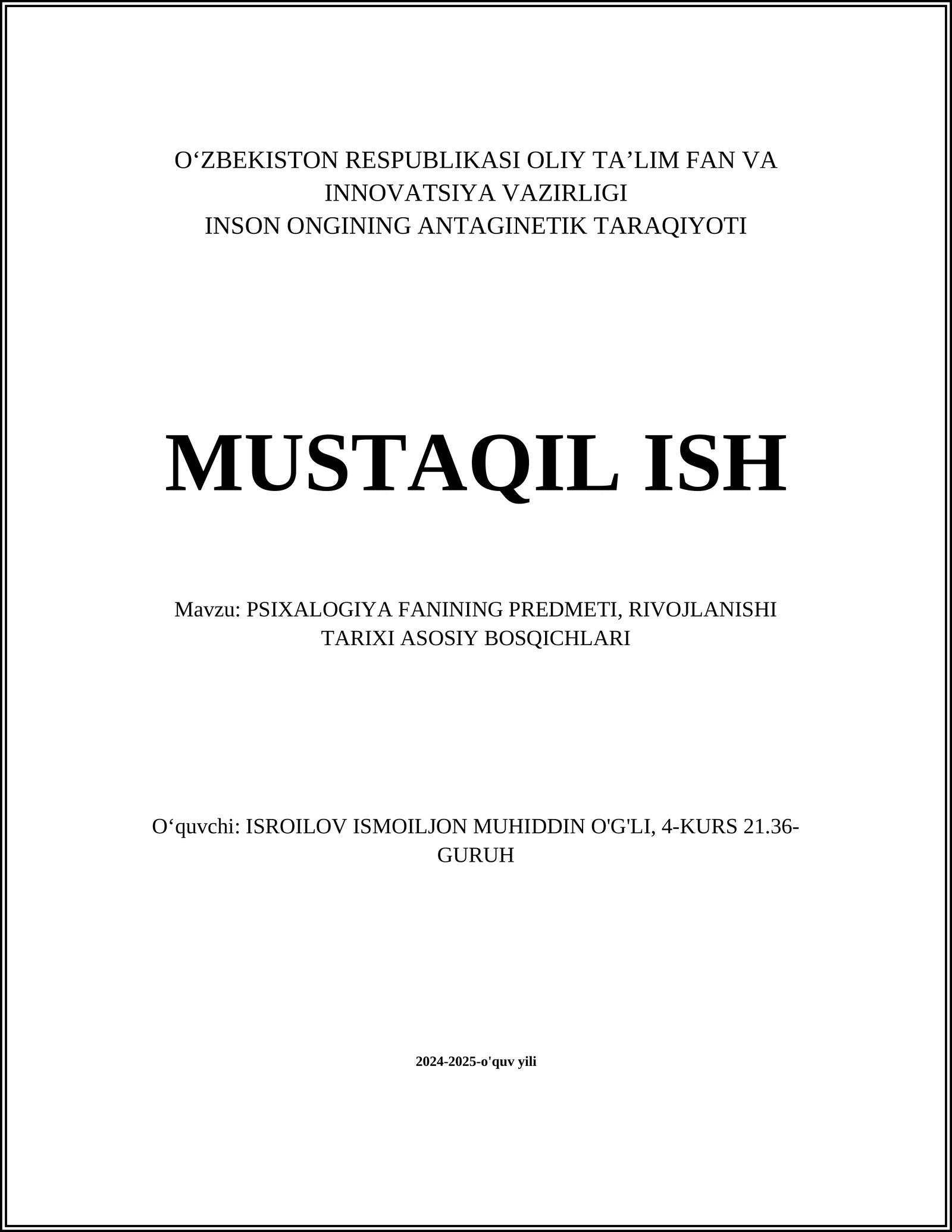 PSIXOLOGIYA FANINING PREDMETI