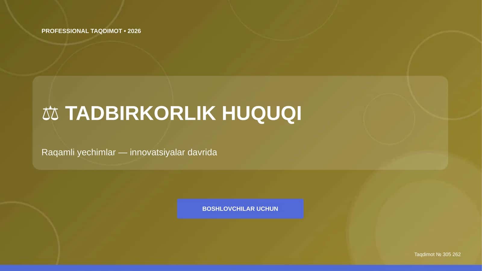 Tadbirkorlik huquqi: raqamli yechimlar (innovatsiyalar davrida) [boshlovchilar uchun]