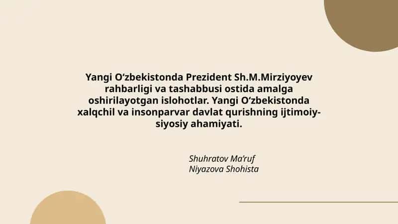 Yangi O‘zbekistonda Prezident Sh.M.Mirziyoyev rahbarligi