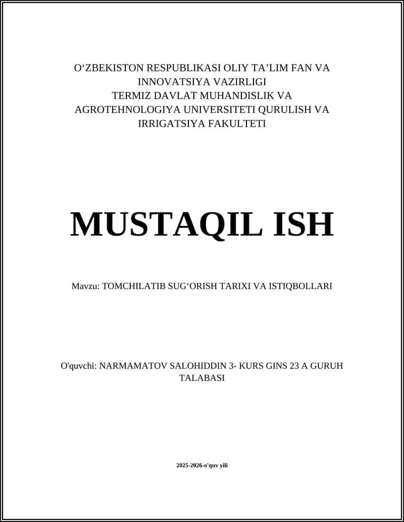 TOMCHILATIB SUGʻORISH TARIXI VA ISTIQBOLLARI