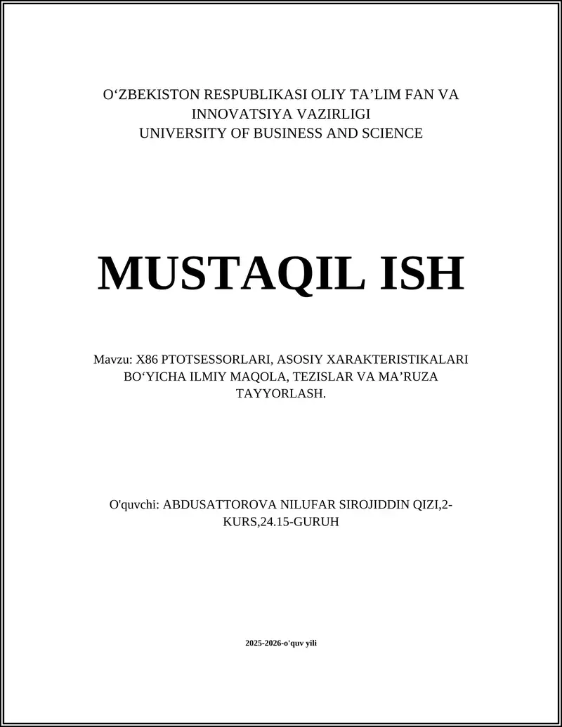 X86 PTOTSESSORLARI