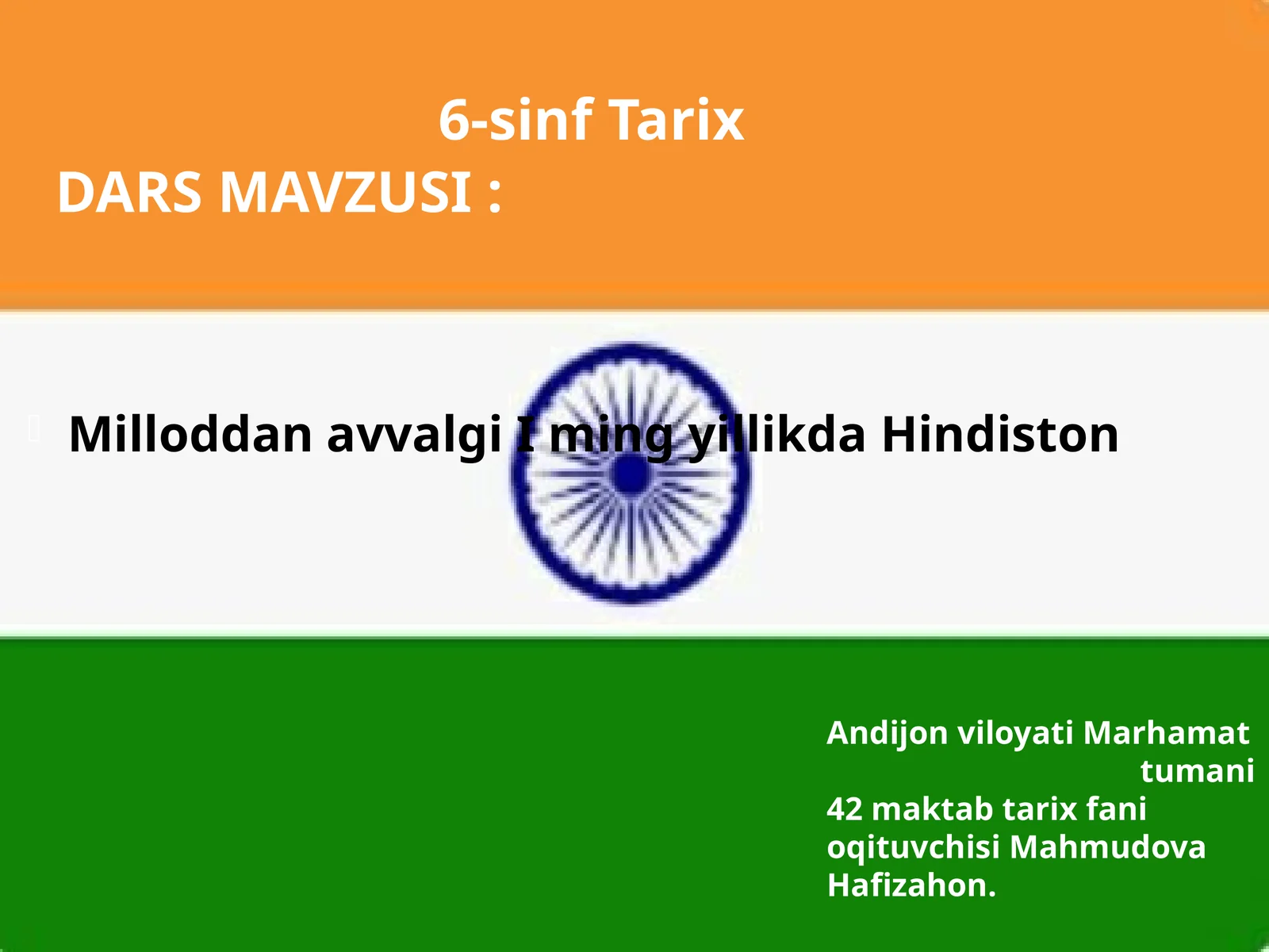 6-sinf Tarix fanidan Milloddan avvalgi I ming yillikda Hindiston dars ishlanma