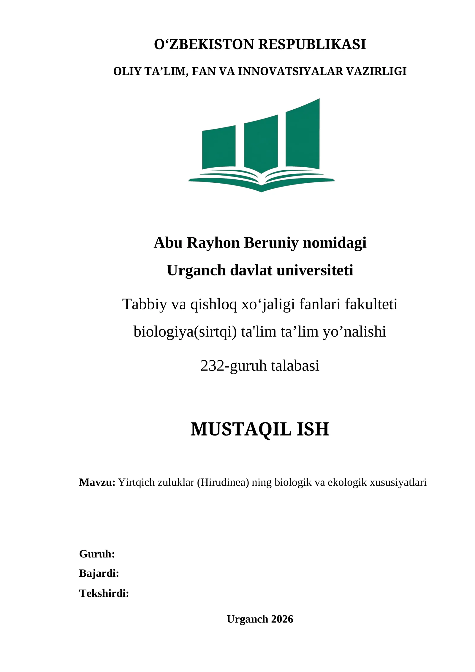 Yirtqich zuluklar (Hirudinea) ning biologik va ekologik xususiyatlari