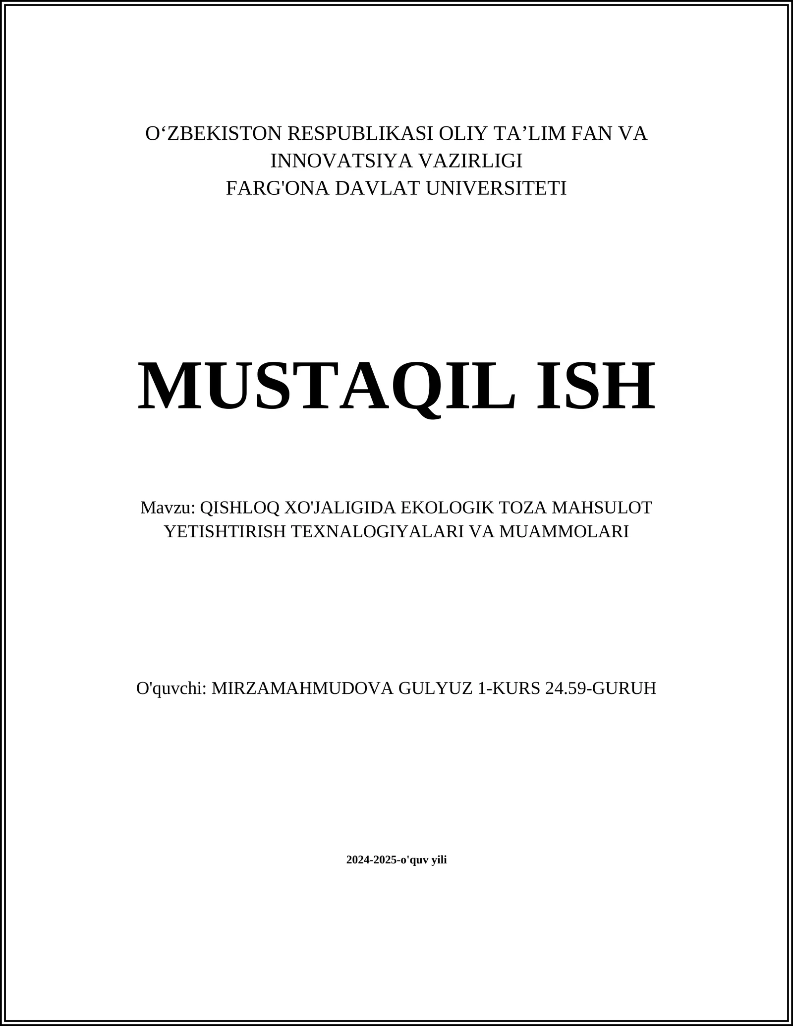Ekologik Toza Qishloq Xo'jaligi