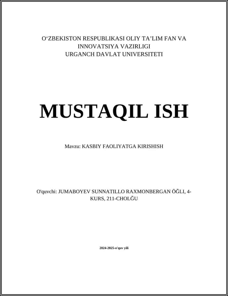 Kasbiy faoliyatga kirishish