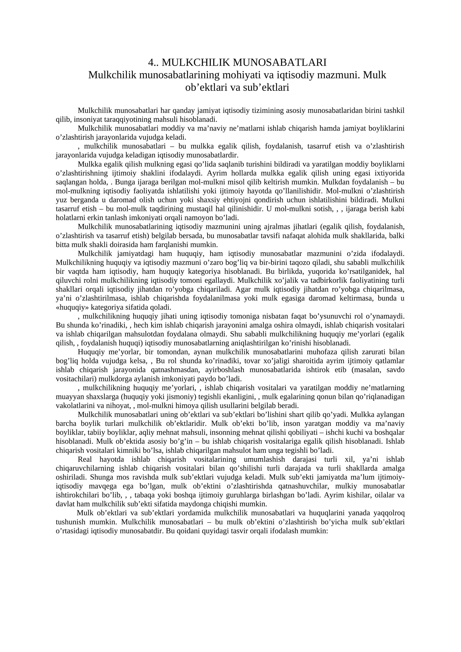 MULKCHILIK MUNOSABATLARI