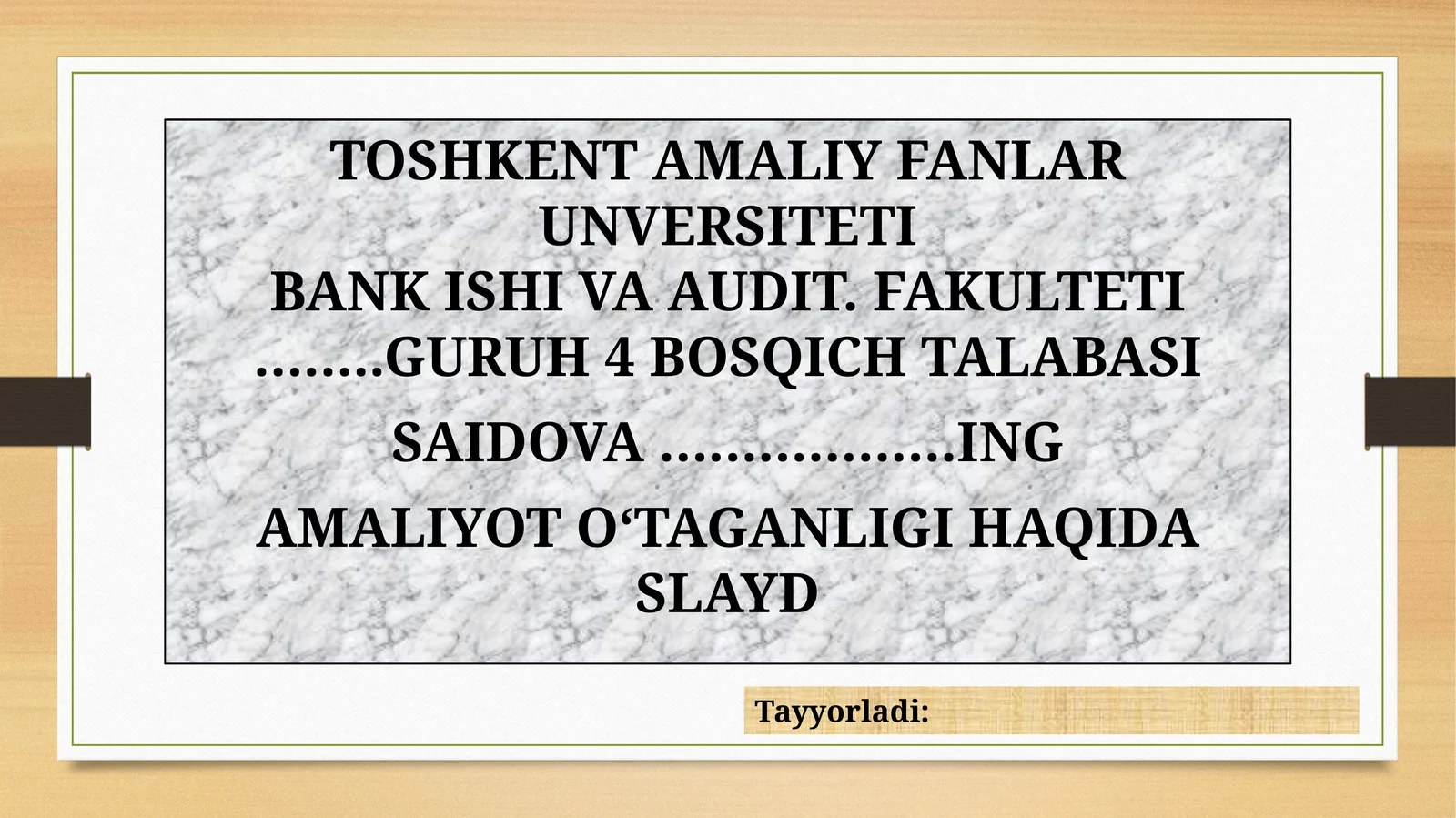 AMALIY FANLAR UNVERSITETI BANK ISHI VA AUDIT. FAKULTETI