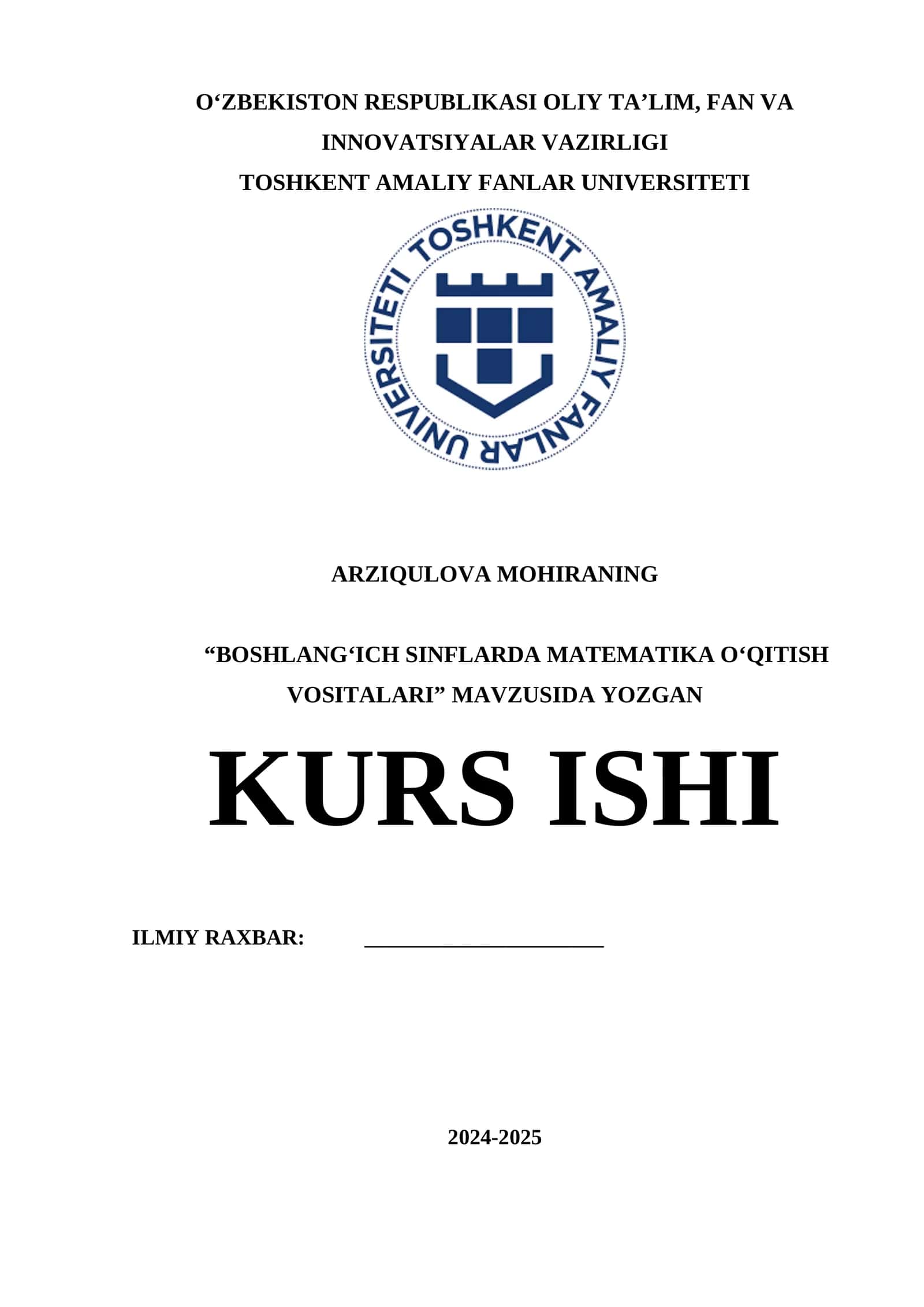 BOSHLANG‘ICH SINFLARDA MATEMATIKA OʻQITISH VOSITALARI