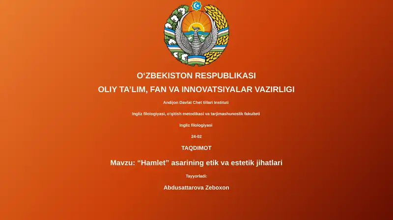 “Hamlet” asarining etik va estetik jihatlari