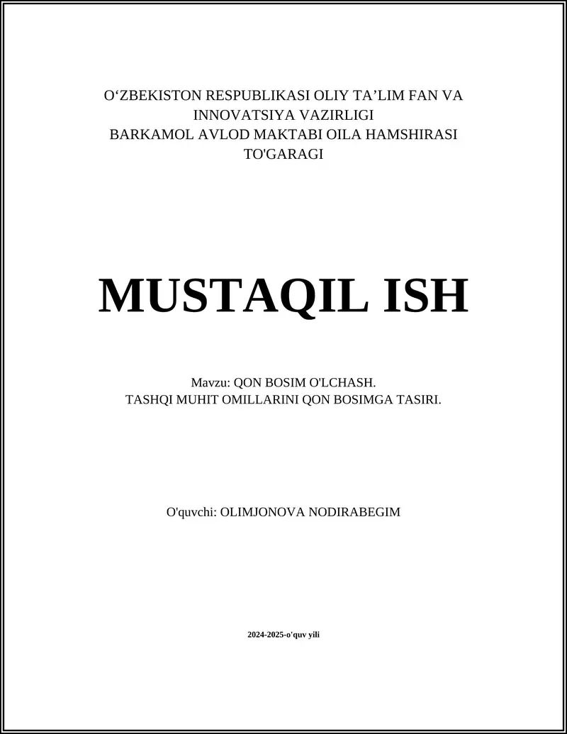 QON BOSIM O'LCHASH