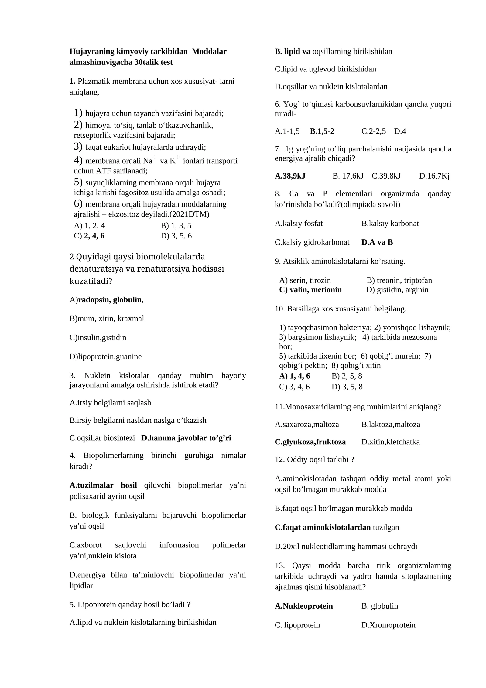 Moddalar almashinuvi 30talik test