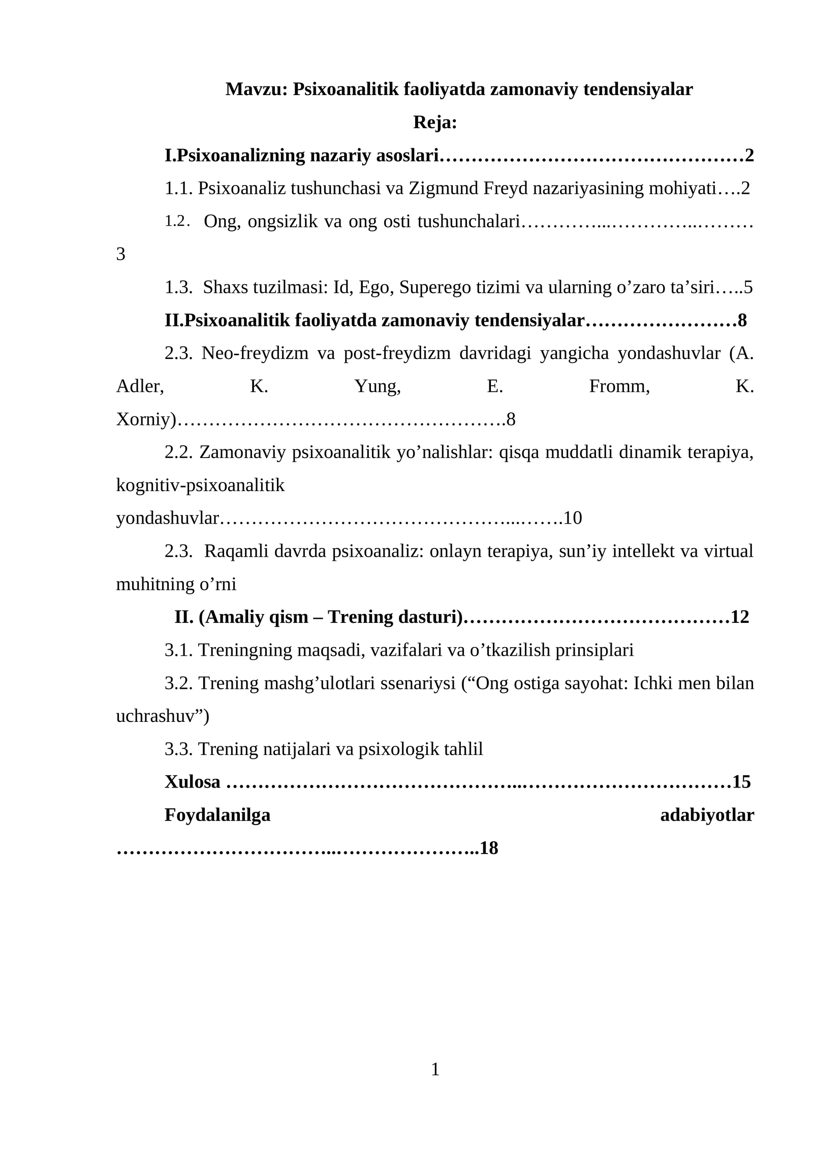 Psixoanalitik faoliyatda zamonaviy tendensiyalar