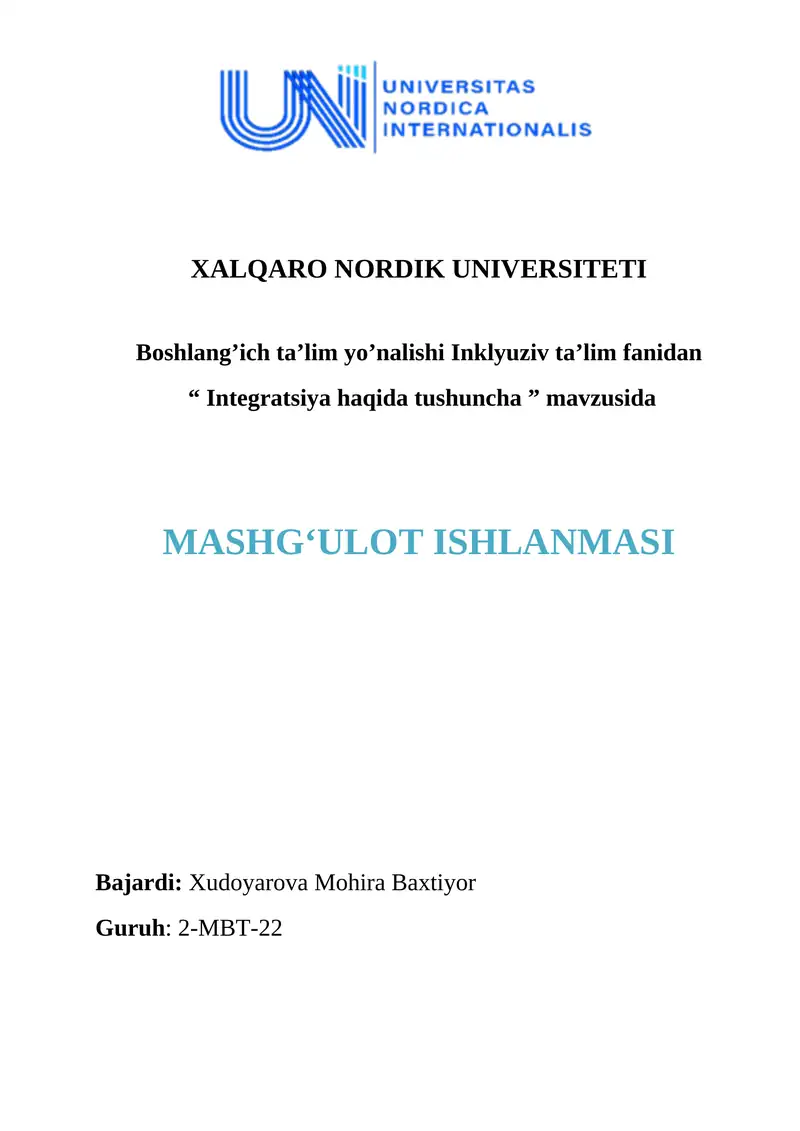INTEGRATSIYA HAQIDA TUSHUNCHA