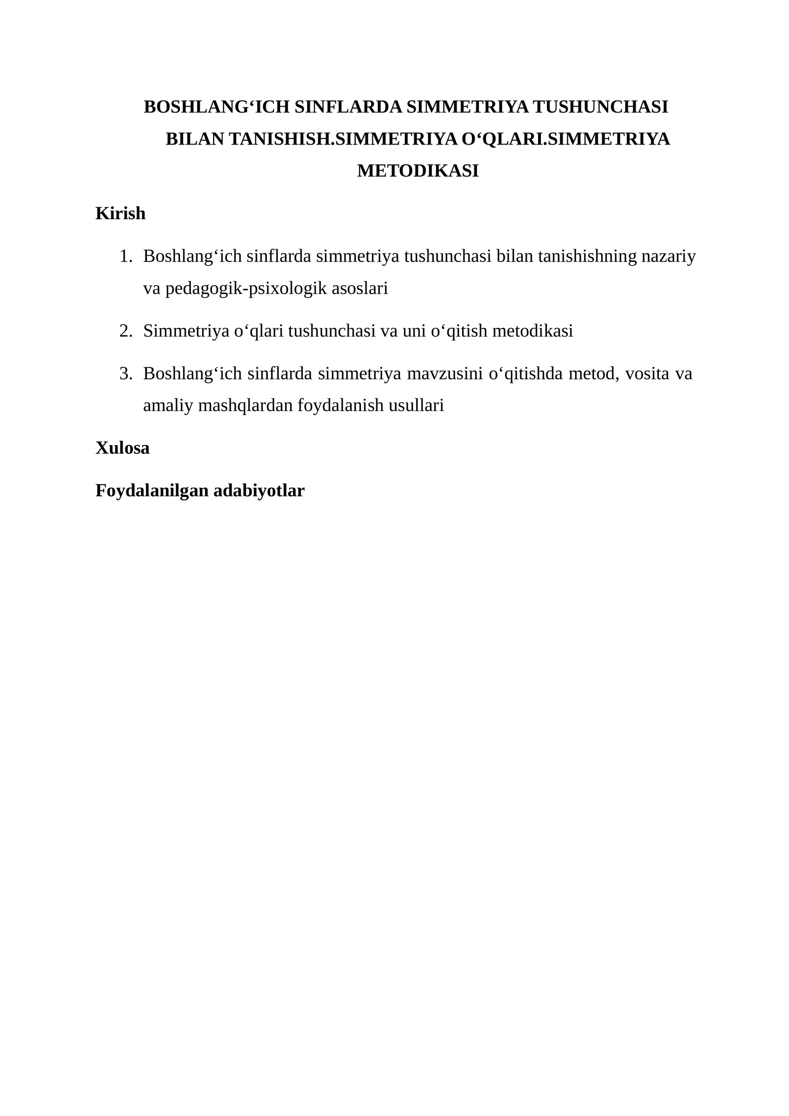 Boshlangʻich sinflarda simmetriya tushunchasi bilan tanishish