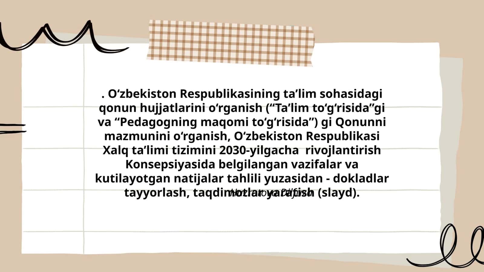 O‘zbekiston Respublikasining ta’lim sohasidagi qonun hujjatlarini o‘rganish